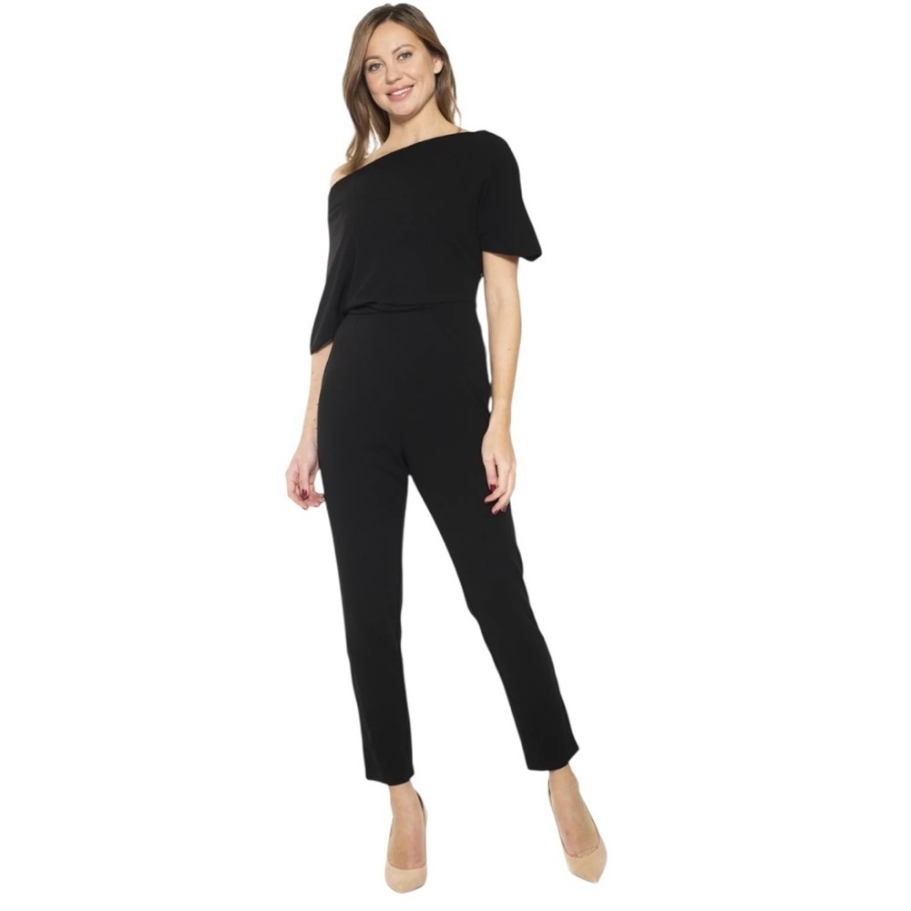 NWT Alexia Admor Black Jersey Draped Cocktail One-Shoulder Jumpsuit Size M